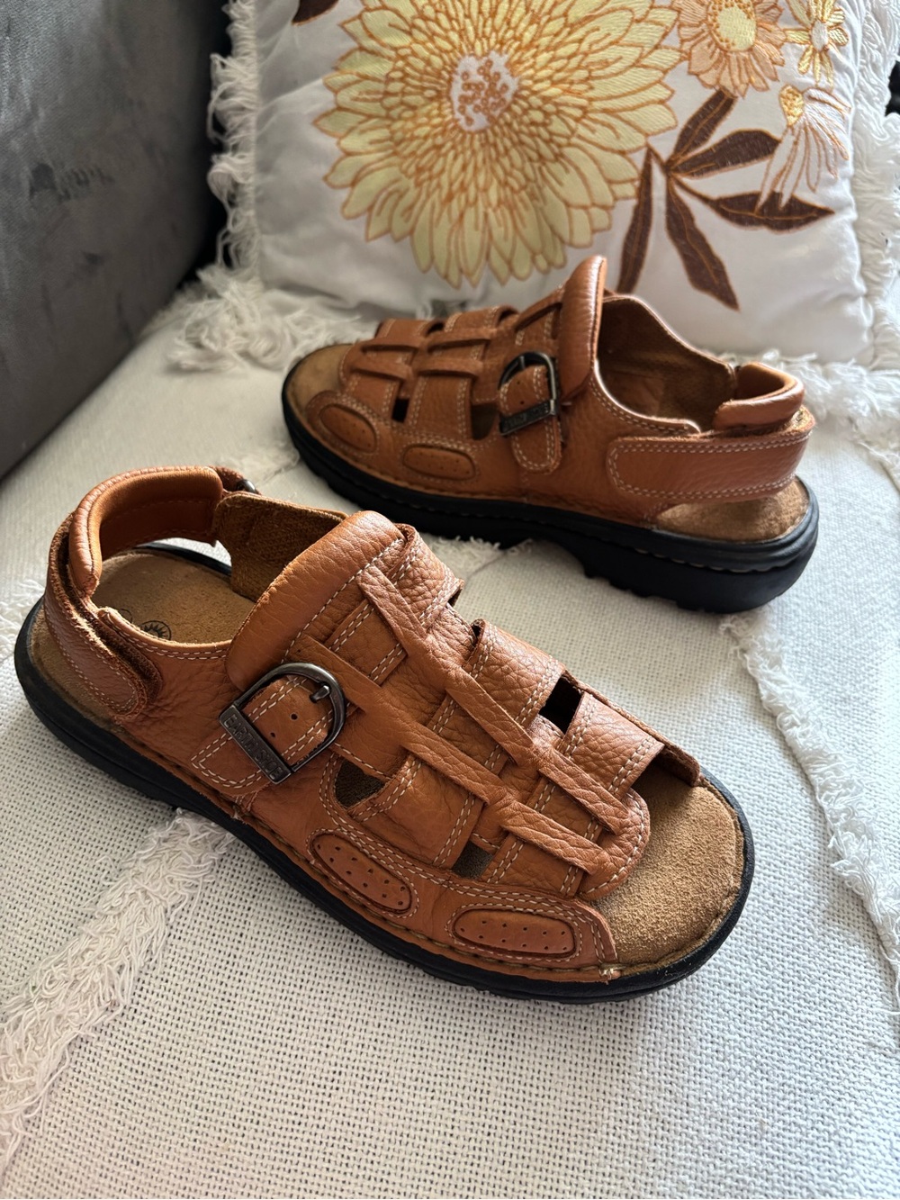 Earth Shoe Floater 5 Tan Leather Lug Sole Fisherman Walking Sandal Men 7.5